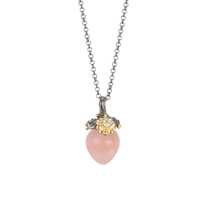 Rosakvarts Halskde Med Blomst - Mrk