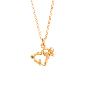 Hjerte Halskde Med Sommerfugl Guldbelagt 