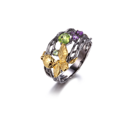 Ring med Sommerfugl - Peridot / Ametyst