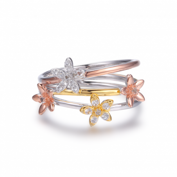 Ring Med Topas Og Blomster - 3 farver