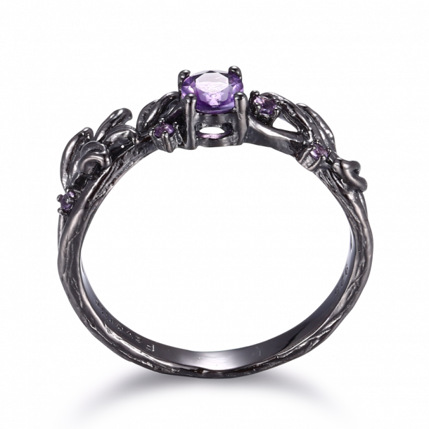Oxideret S�lv Ring - Ametyst