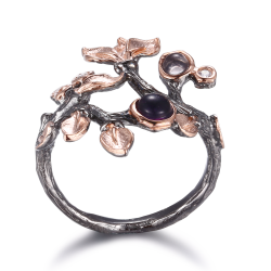 Oxideret slv ring rosaguldsbelagte blade