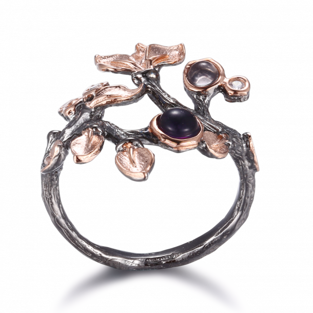 Oxideret slv ring rosaguldsbelagte blade