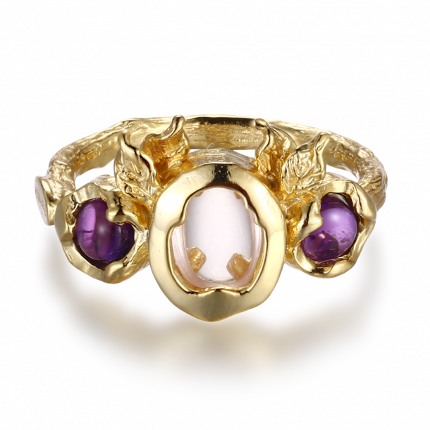 Rosakvarts Ring - Guldbelagt