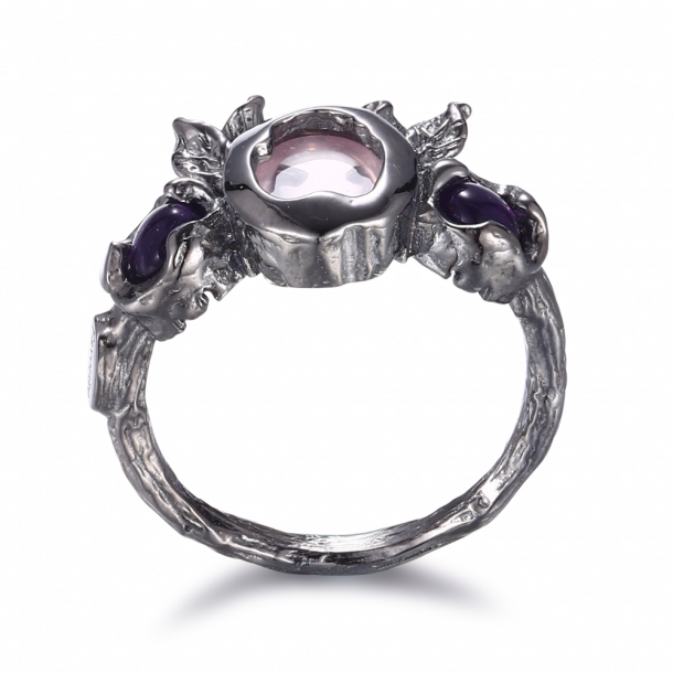 Oxideret slv ring - Rosakvarts