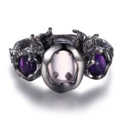 Oxideret slv ring - Rosakvarts