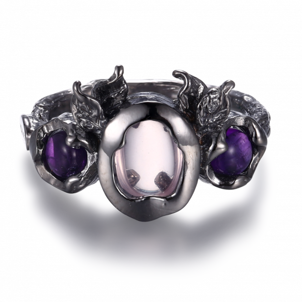 Oxideret slv ring - Rosakvarts