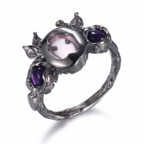 Oxideret slv ring - Rosakvarts