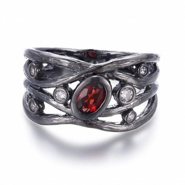 Granat Ring Med �gte Sten