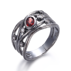 Granat Ring Med �gte Sten