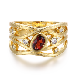 Granat Ring Guldbelagt S�lv