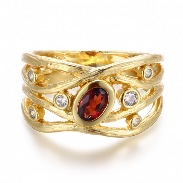 Granat Ring Guldbelagt S�lv