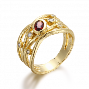 Granat Ring Guldbelagt Slv