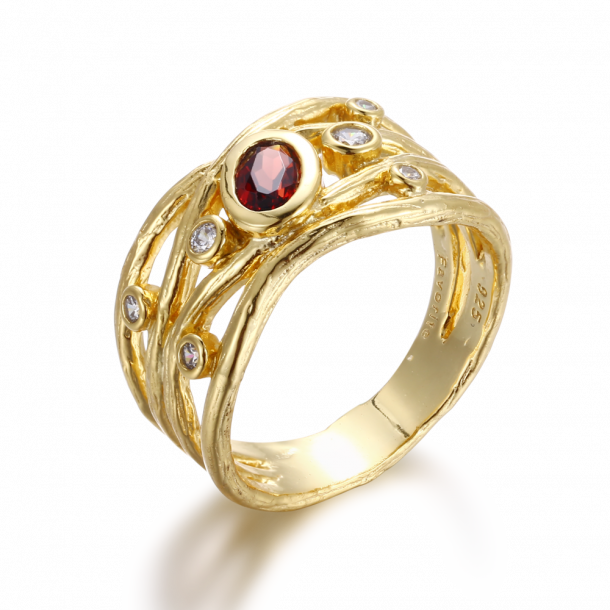 Granat Ring Guldbelagt Slv