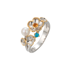 Flower Ring - Topaz og Citrine