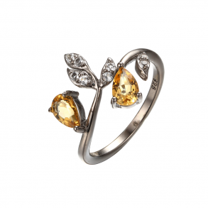 Oxideret ring i slv - Orange sten