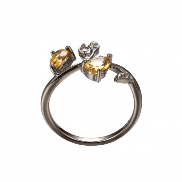 Oxideret ring i s�lv - Orange sten