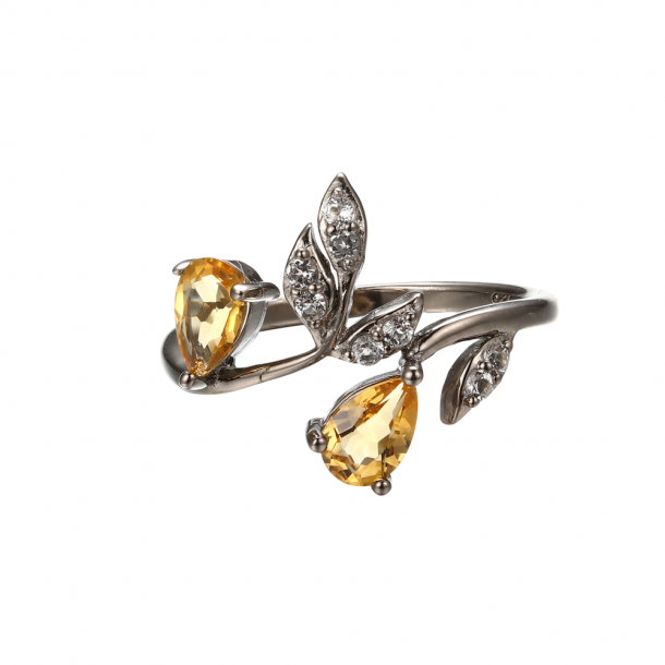 Oxideret ring i s�lv - Orange sten