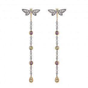 Long Earrings With Dragonfly - Dark Silver