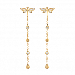 Long Earrings With Dragonfly -  Goldplated