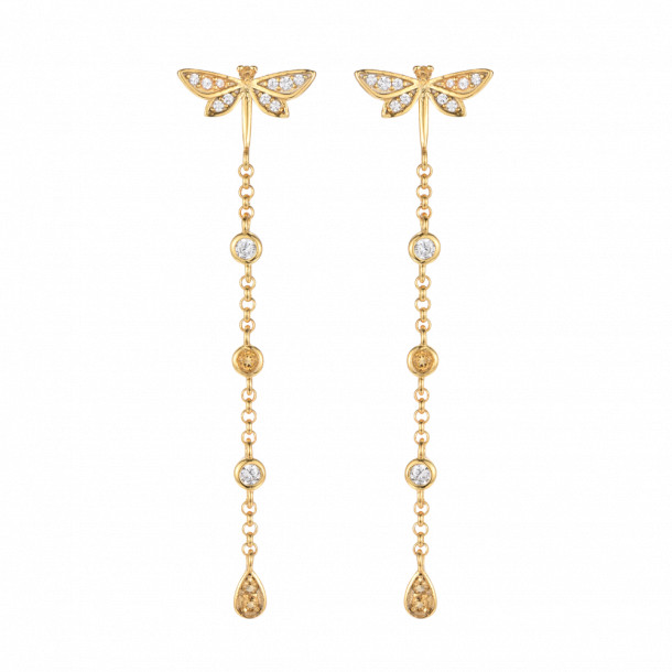 Long Earrings With Dragonfly -  Goldplated