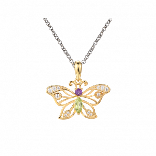 Butterfly Necklace With Amethyst and peridot