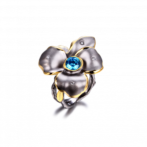 Blomster Ring Med Bl Sten