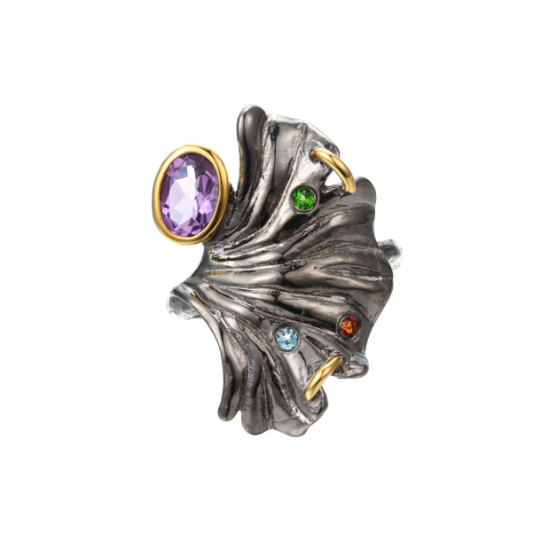 Blad Ring Mrk Med gte Sten