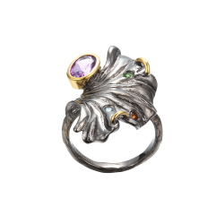 Blad Ring Mrk Med gte Sten