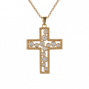 Large Cross Necklace With White Stone