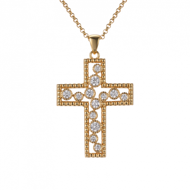 Large Cross Necklace With White Stone