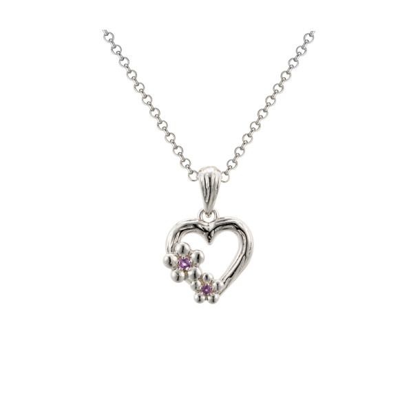 Heart Necklace With Flowers - Silver