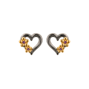 Heart Earrings With Flowers - Dark