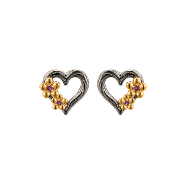 Heart Earrings With Flowers - Dark