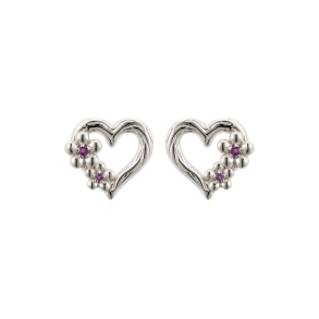 Heart Earrings With Flowers - Silver