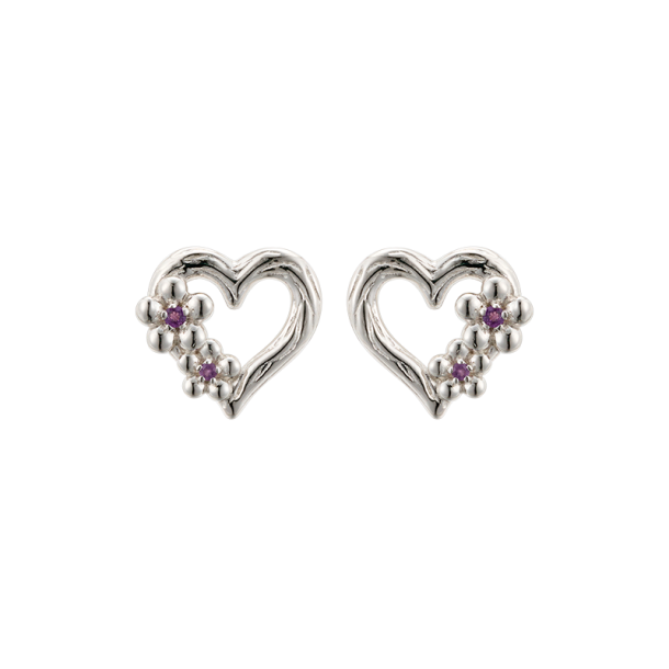 Heart Earrings With Flowers - Silver