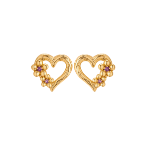 Heart Earrings Gold plated With Flowers