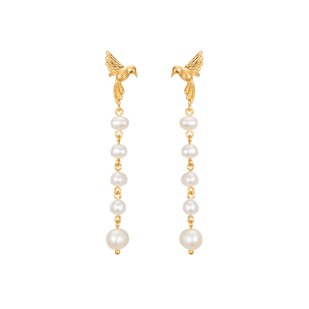 Hummingbird Earrings Goldplated - Freshwater Pearls