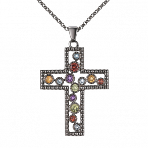 Large Cross Necklace Dark Silver