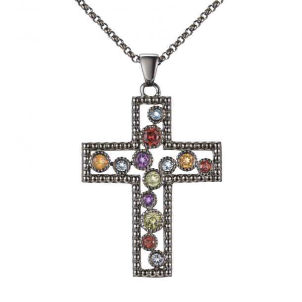 Large Cross Necklace Dark Silver