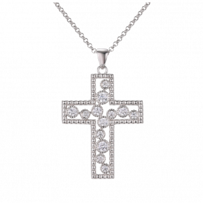 Large Cross Necklace With White Stone