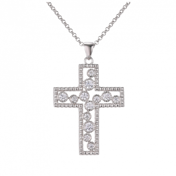 Large Cross Necklace With White Stone