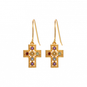 Cross Earrings With Gemstones - Guldbelagt