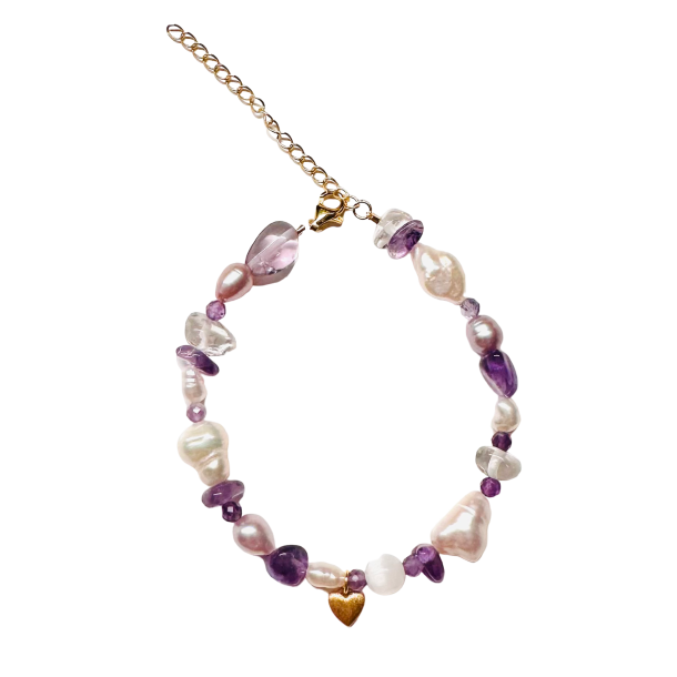 Crystal Bracelet With Heart and Amethyst