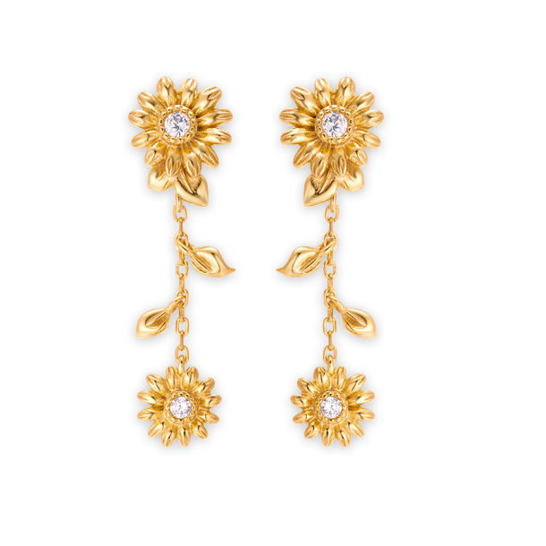 Daisy Earrings Long - Gold plated