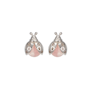 Ladybug Earrings Silver - Rose Quartz