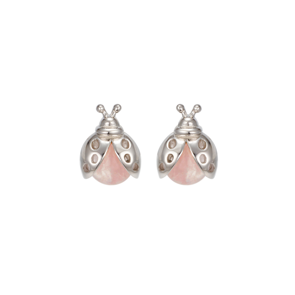 Ladybug Earrings Silver - Rose Quartz