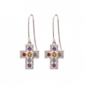Cross Earrings With Gemstones - Silver color