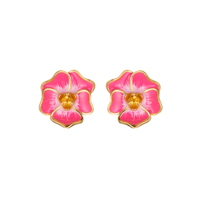 Pansy Earrings - Pink & Gold Plated