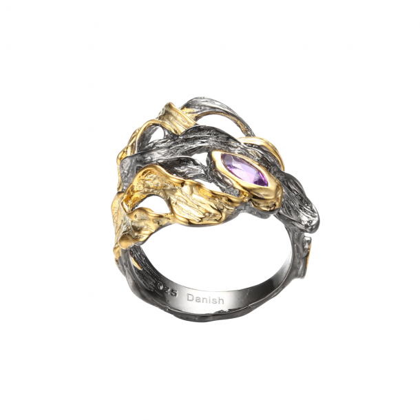 Ametyst Ring Med Guldbelgning